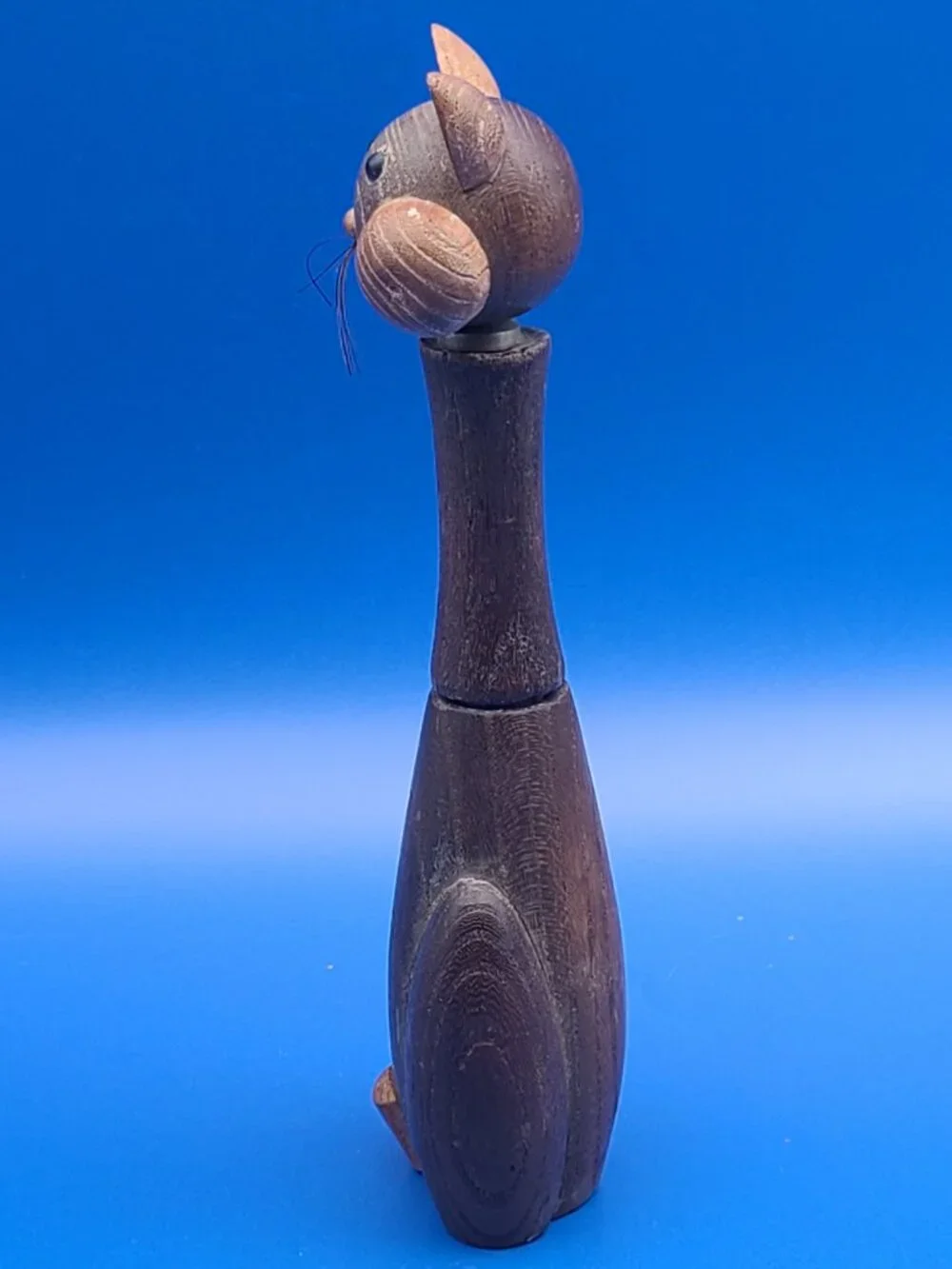 MCM Barware Wood Cheeky Cat Corkscrew plus Japan Miniature Cat AS IS